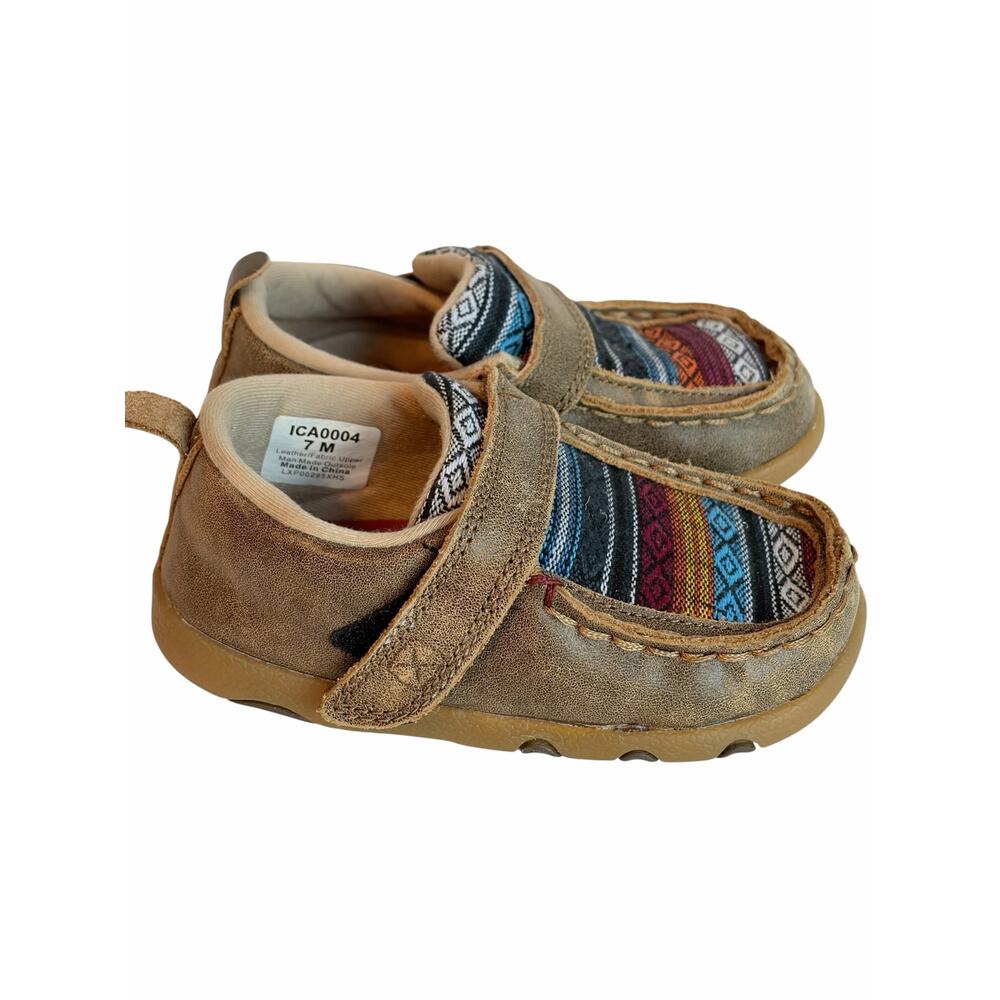 Twisted X Little Kid Brown Bomber Driving Mocs Canvas / Serape Inlay Toddler 7 - Picture 7 of 11